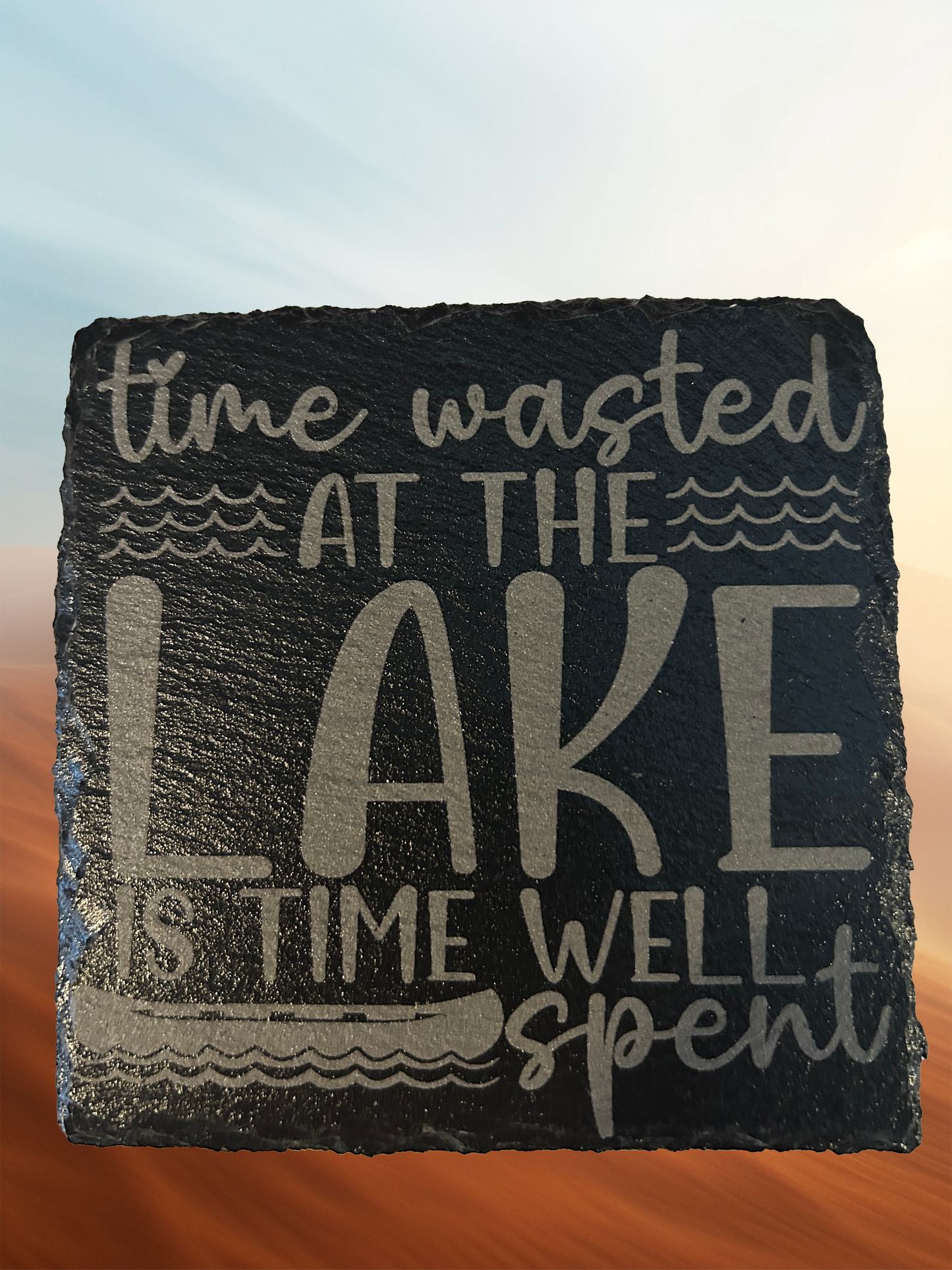 4 Piece Set Lake themed Slate Rock Coasters
