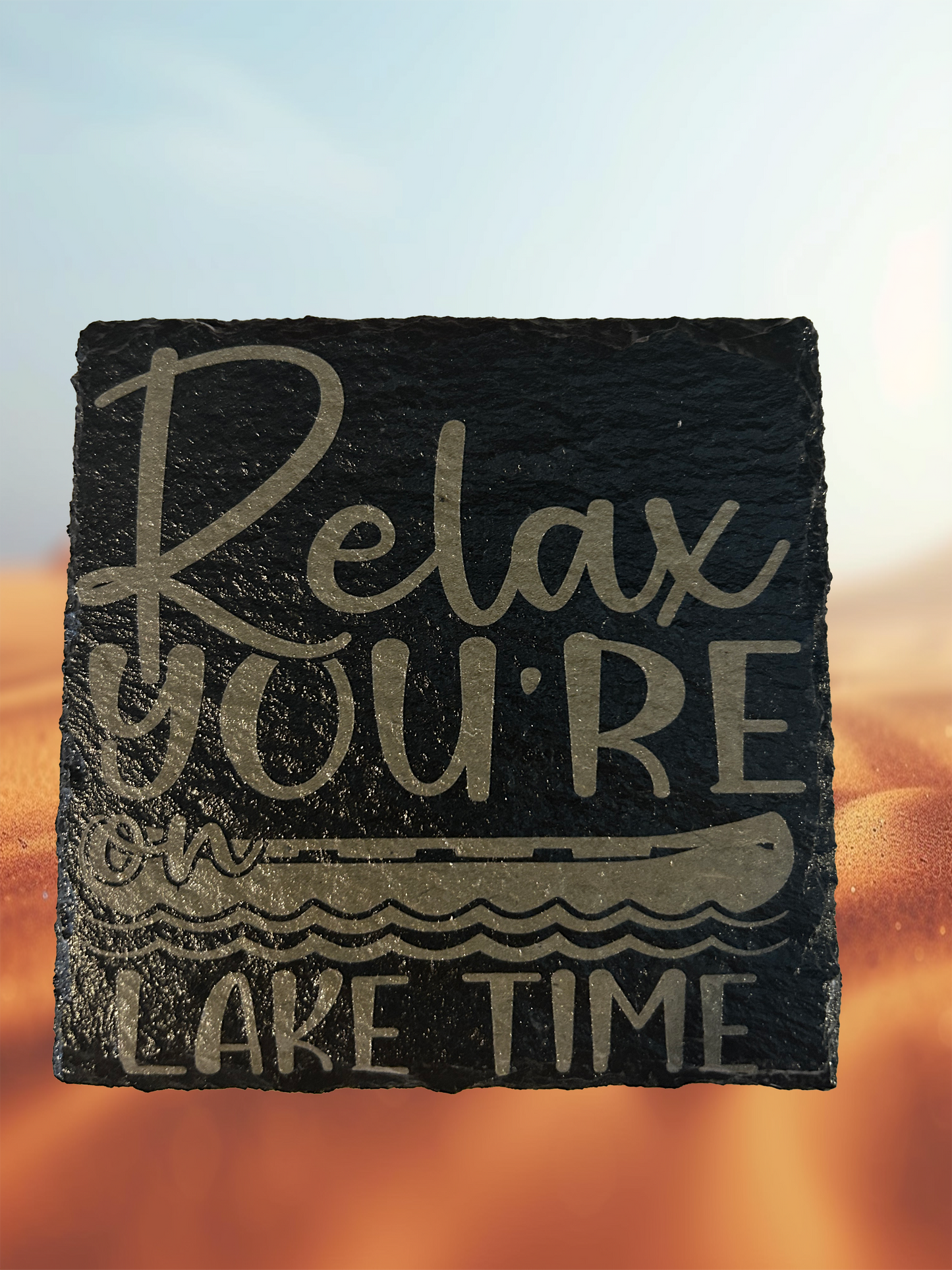 4 Piece Set Lake themed Slate Rock Coasters