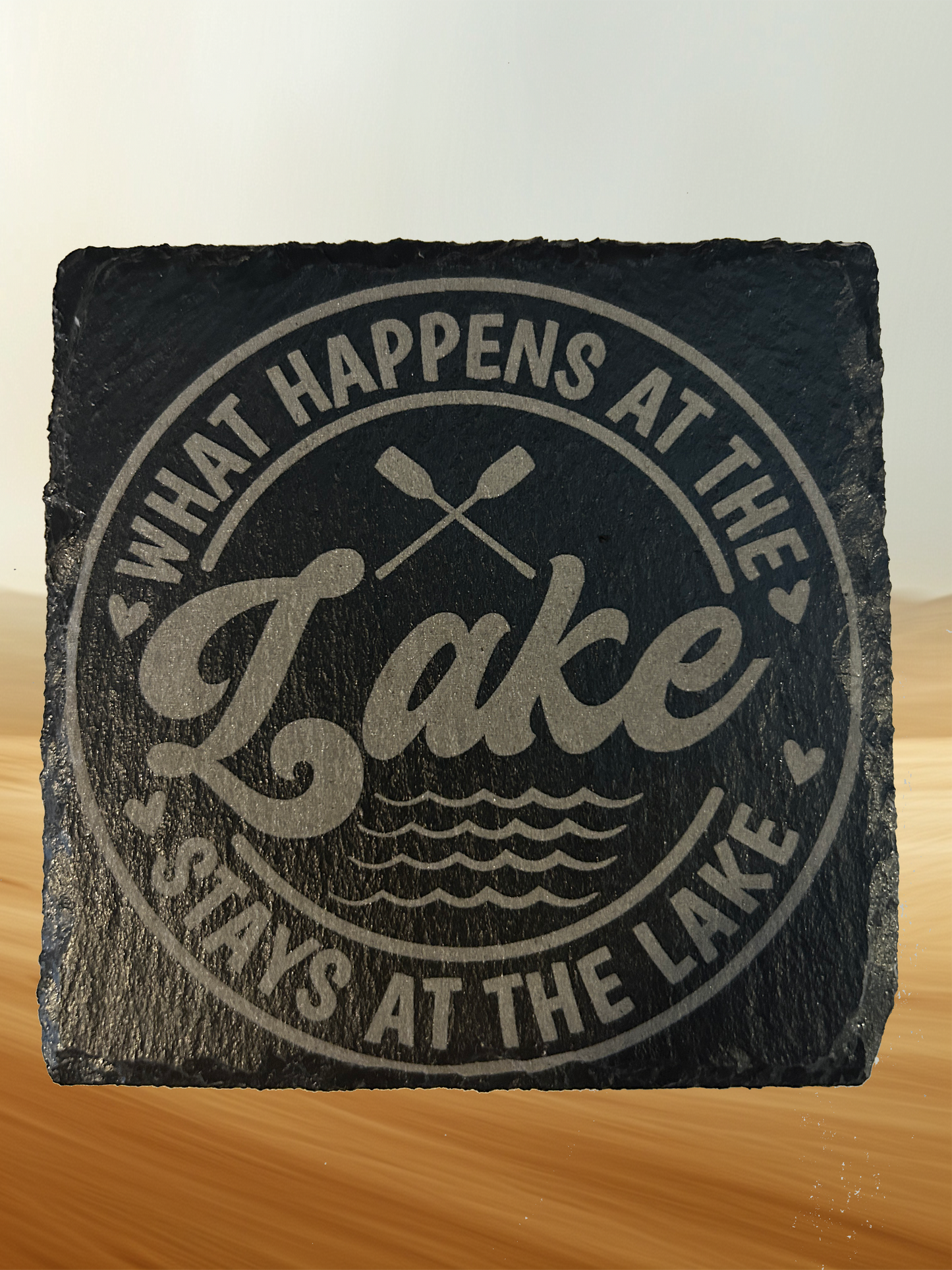 4 Piece Set Lake themed Slate Rock Coasters