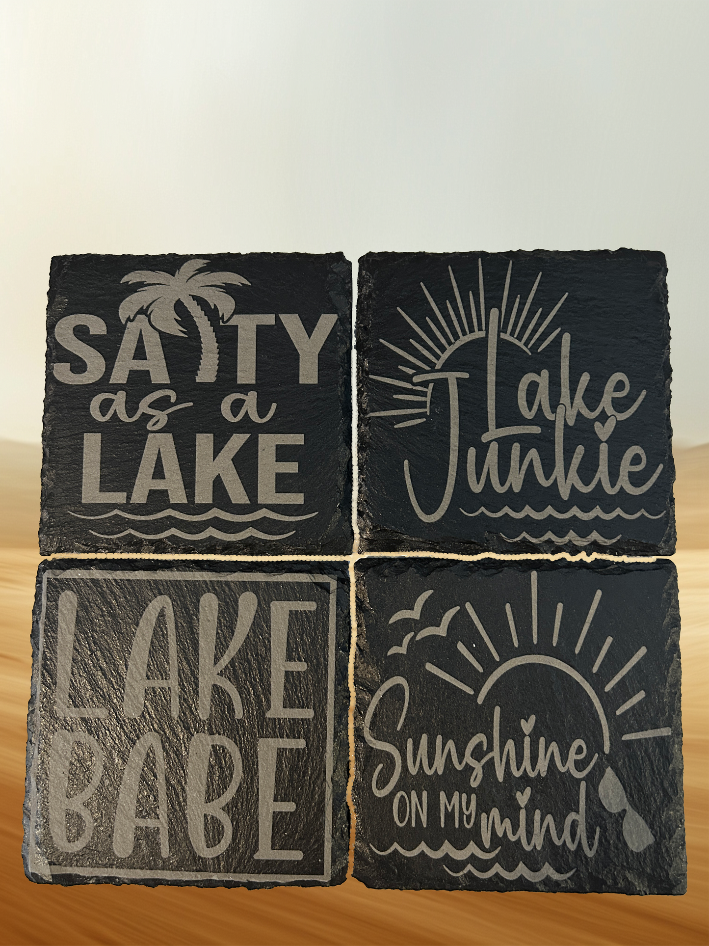 4 Piece Set Lake Themed Slate Rock Coasters