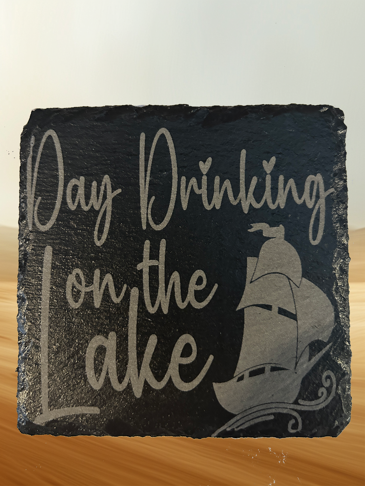 4 Piece Set Lake themed Slate Rock Coasters