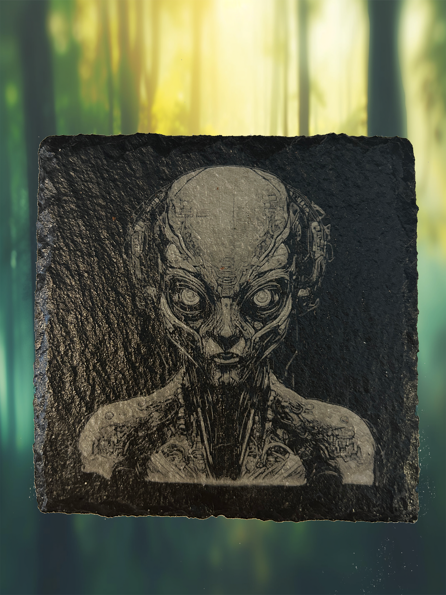 4 Piece Set Alien Themed Slate Rock Coasters