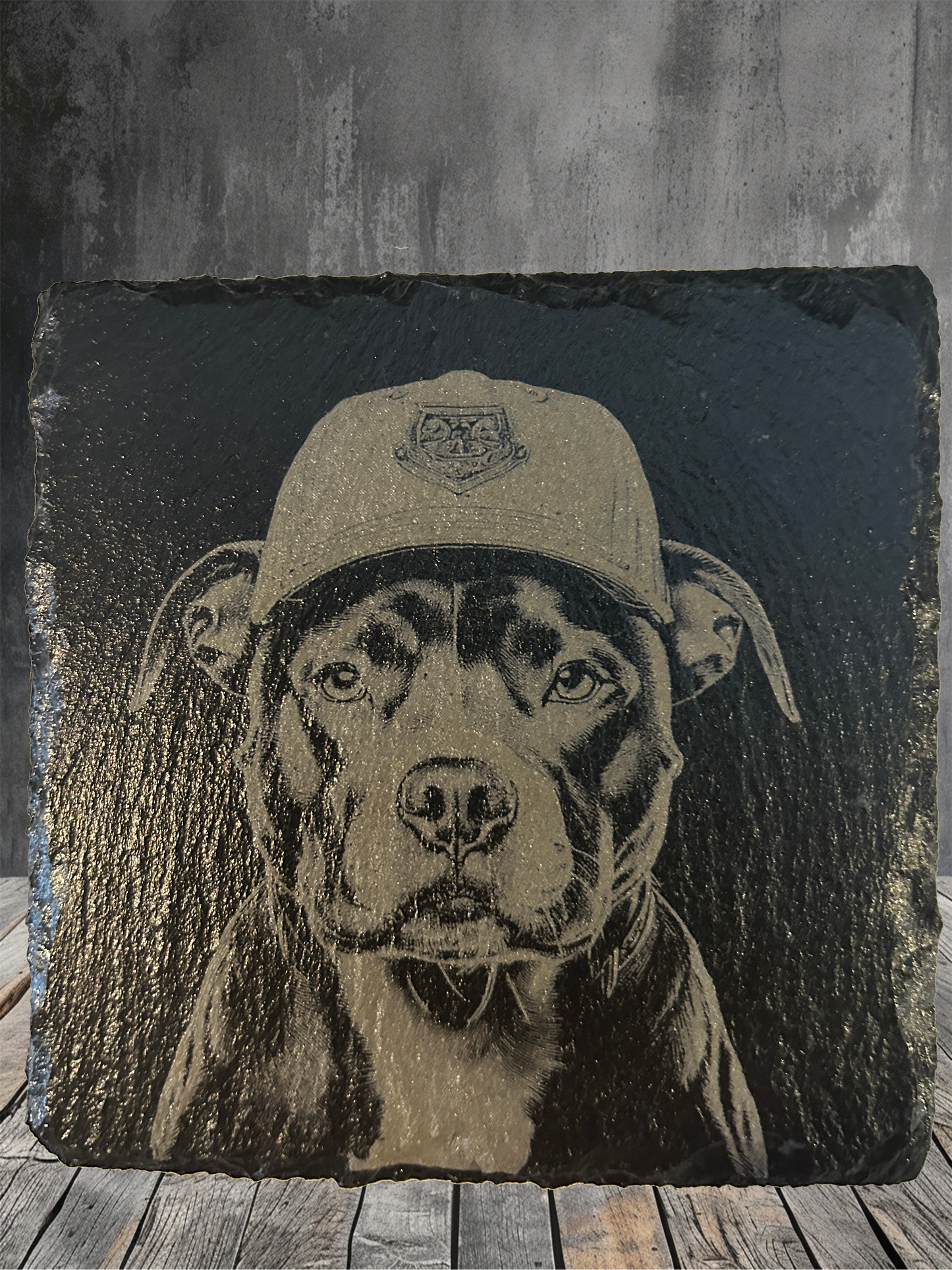 4 Piece Set Pitbull Themed Slate Rock Coasters
