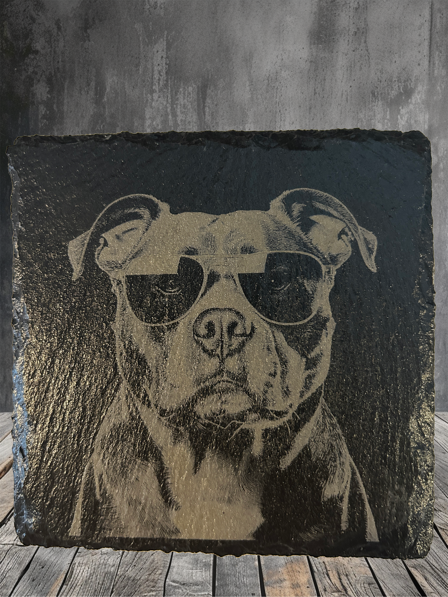4 Piece Set Pitbull Themed Slate Rock Coasters
