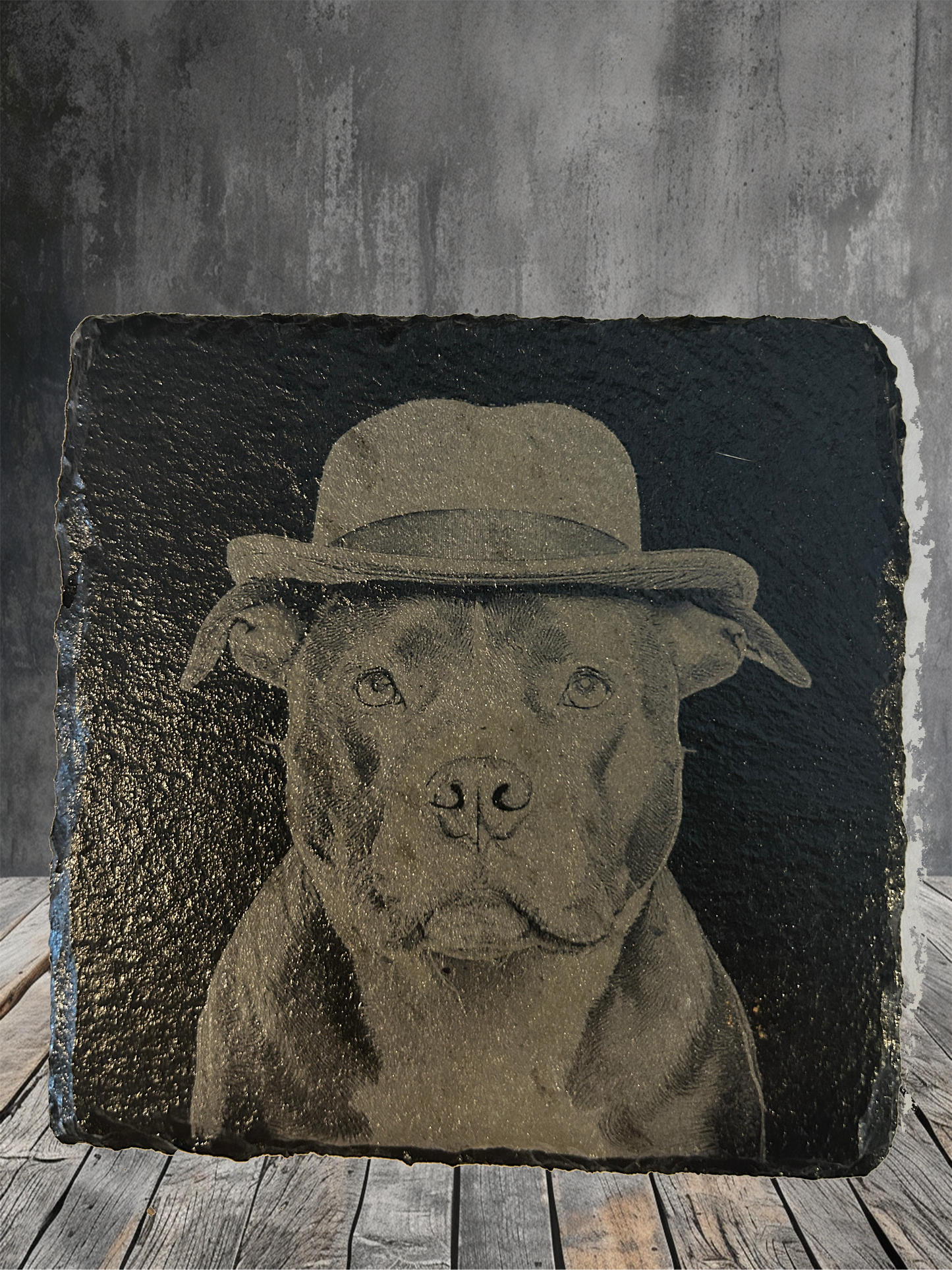 4 Piece Set Pitbull Themed Slate Rock Coasters