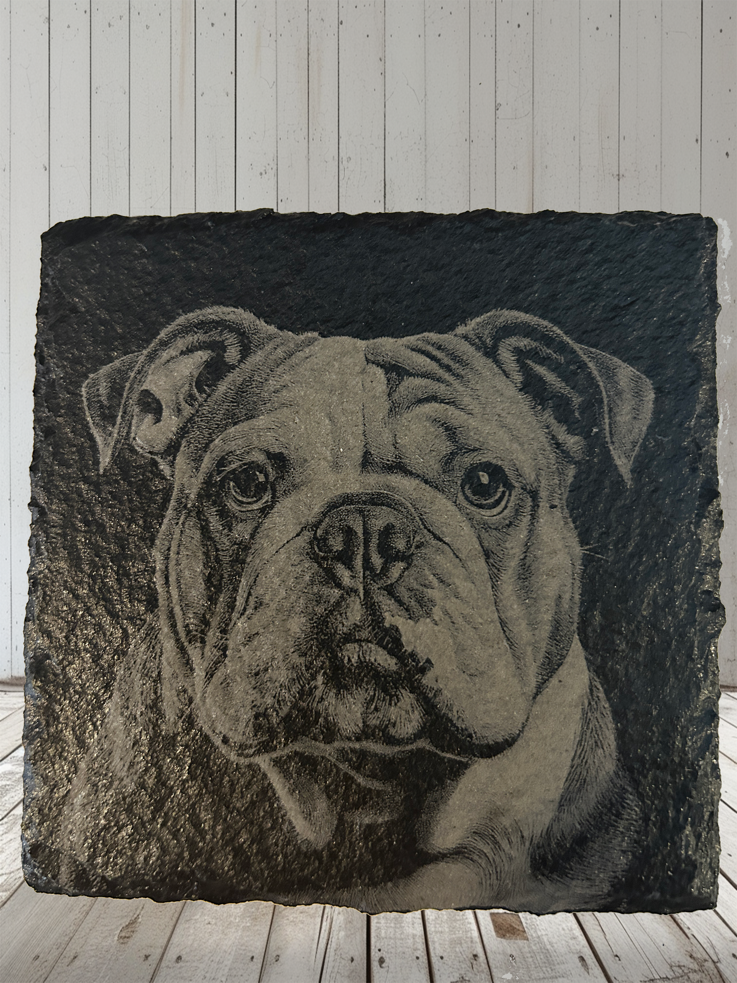 4 Piece Set Bulldog Themed Slate Rock Coasters