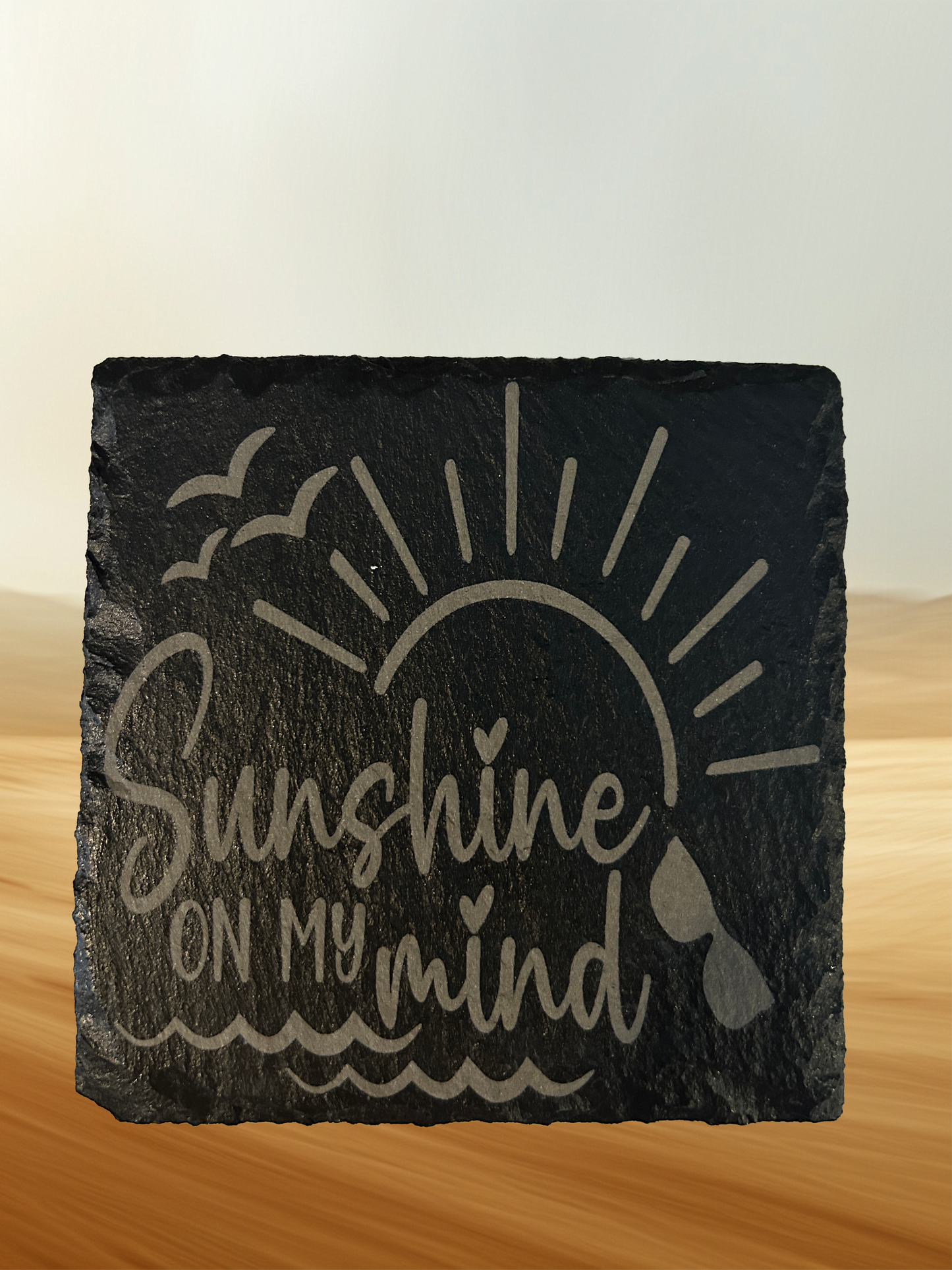 4 Piece Set Lake Themed Slate Rock Coasters