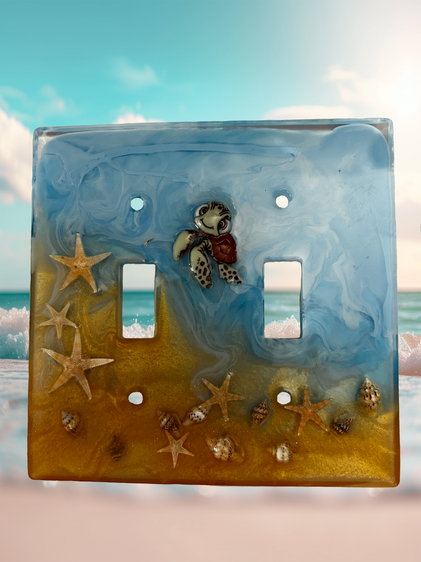 Ocean Resin Light Switch & Outlet Covers – Handmade Beach Wall Plates with Sea Turtle, Starfish & Cartoon Fish Accents – Coastal Nursery or Bathroom Decor Ashley's Custom Tumblers & Engraving