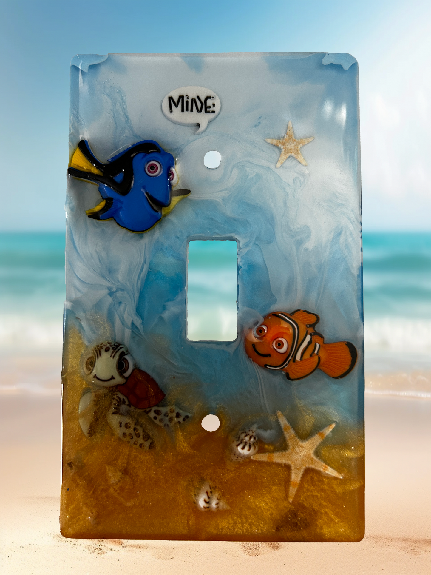 Ocean Resin Light Switch & Outlet Covers – Handmade Beach Wall Plates with Sea Turtle, Starfish & Cartoon Fish Accents – Coastal Nursery or Bathroom Decor Ashley's Custom Tumblers & Engraving