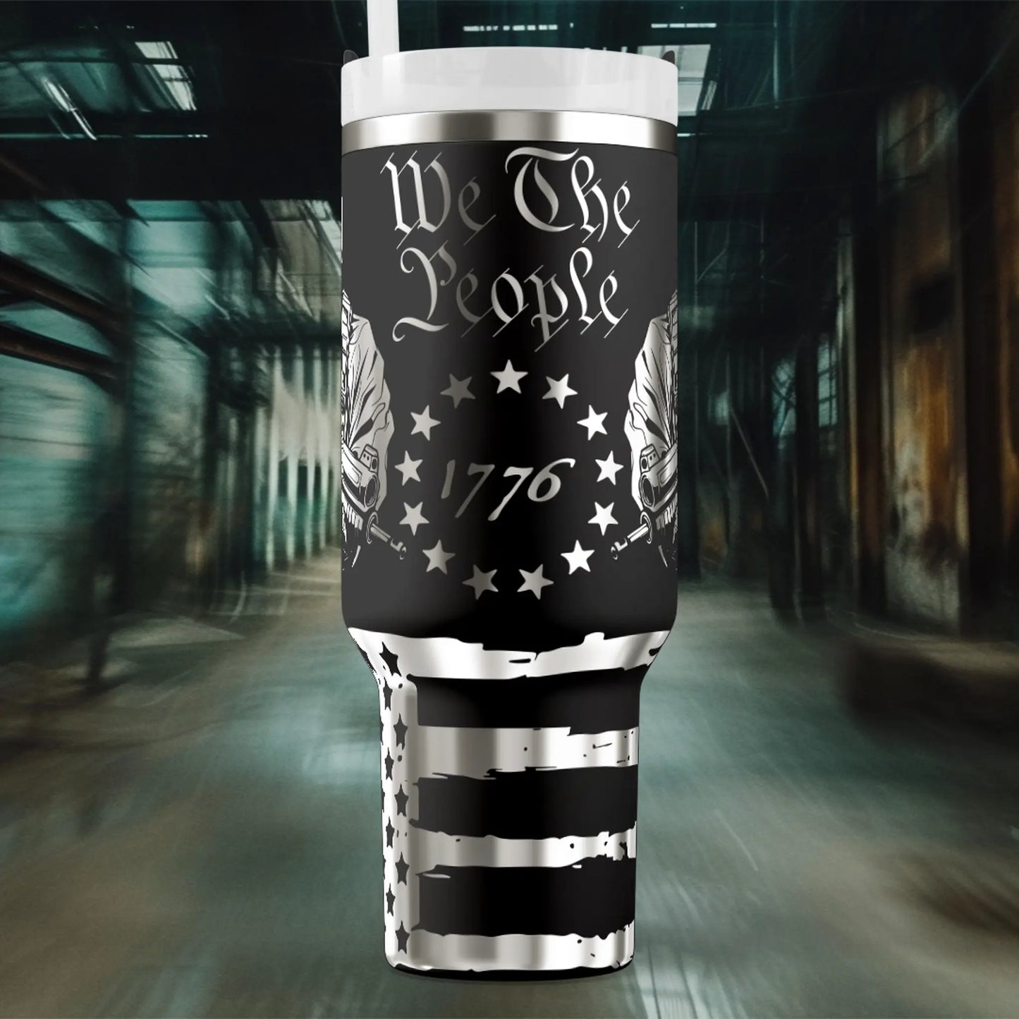 40oz "We the People" Patriotic Tumbler – Laser-Engraved Black Stainless Steel Travel Cup with Lid & Handle Ashley's Custom Tumblers & Engraving