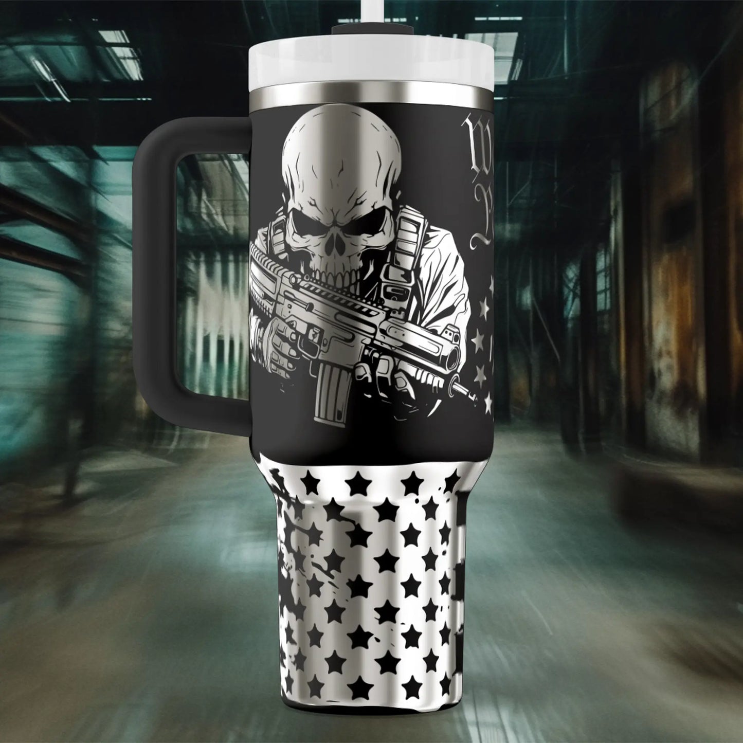 40oz "We the People" Patriotic Tumbler – Laser-Engraved Black Stainless Steel Travel Cup with Lid & Handle Ashley's Custom Tumblers & Engraving