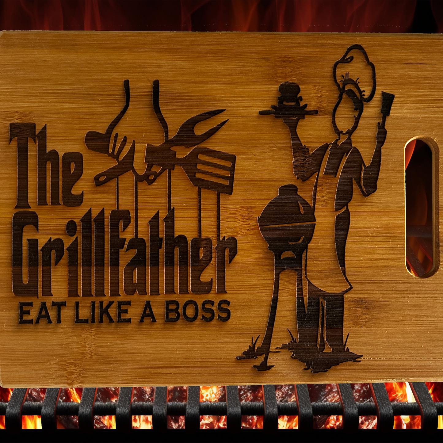 The Grillfather Laser-Engraved Bamboo Cutting Board – Funny BBQ Gift for Dad or Grill Master – 'Eat Like a Boss' Design Ashley's Custom Tumblers & Engraving
