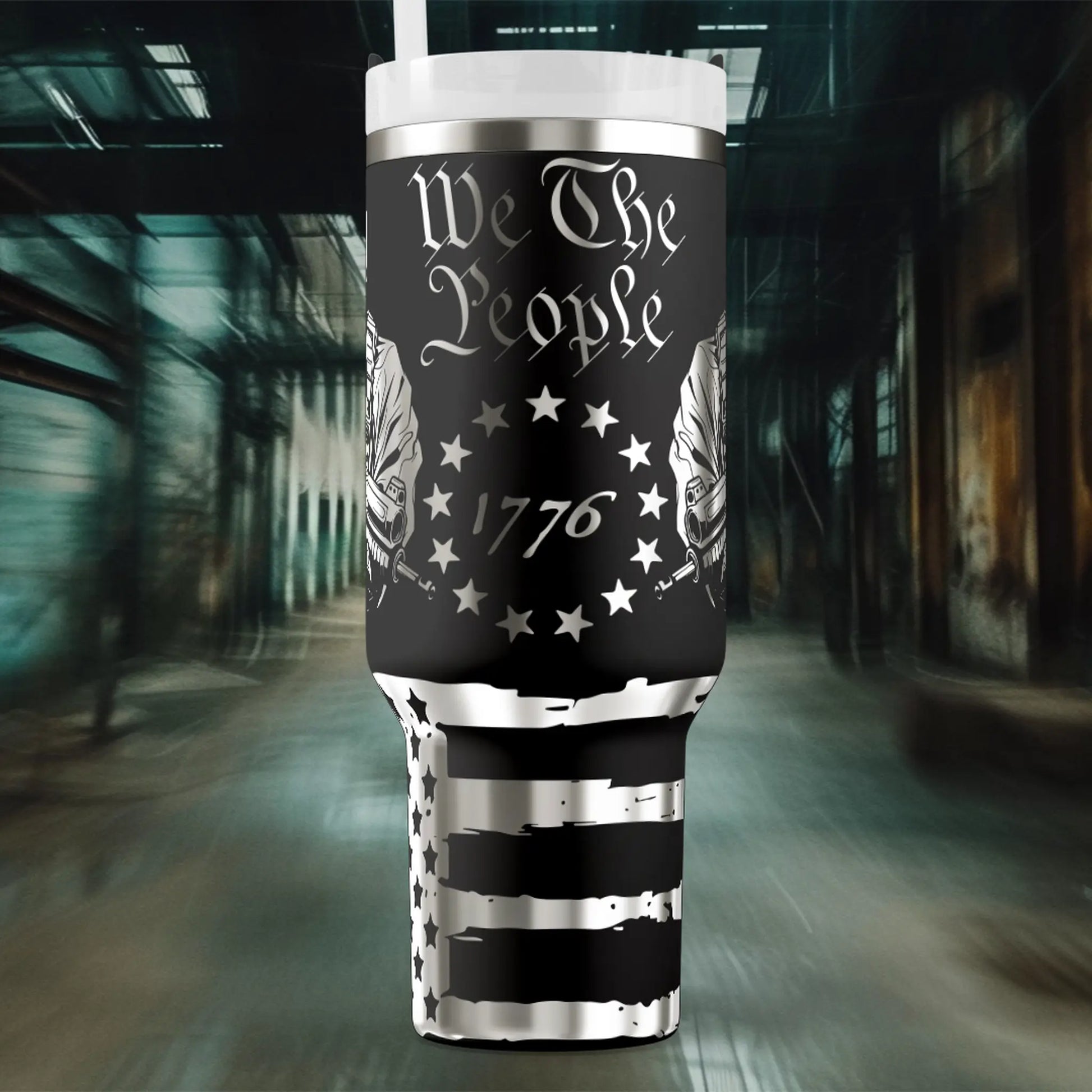 40oz "We the People" Patriotic Tumbler – Laser-Engraved Black Stainless Steel Travel Cup with Lid & Handle Ashley's Custom Tumblers & Engraving